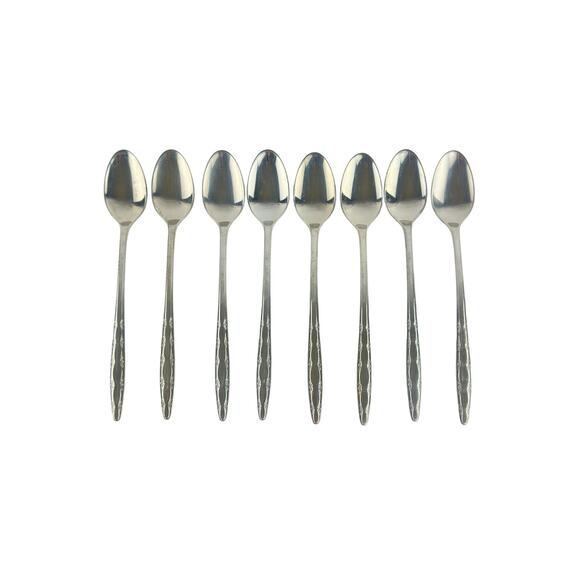 8 Vintage Superior Stainless Teaspoons, Gardenia Pattern, Floral MCM Flatware - Picture 12 of 13